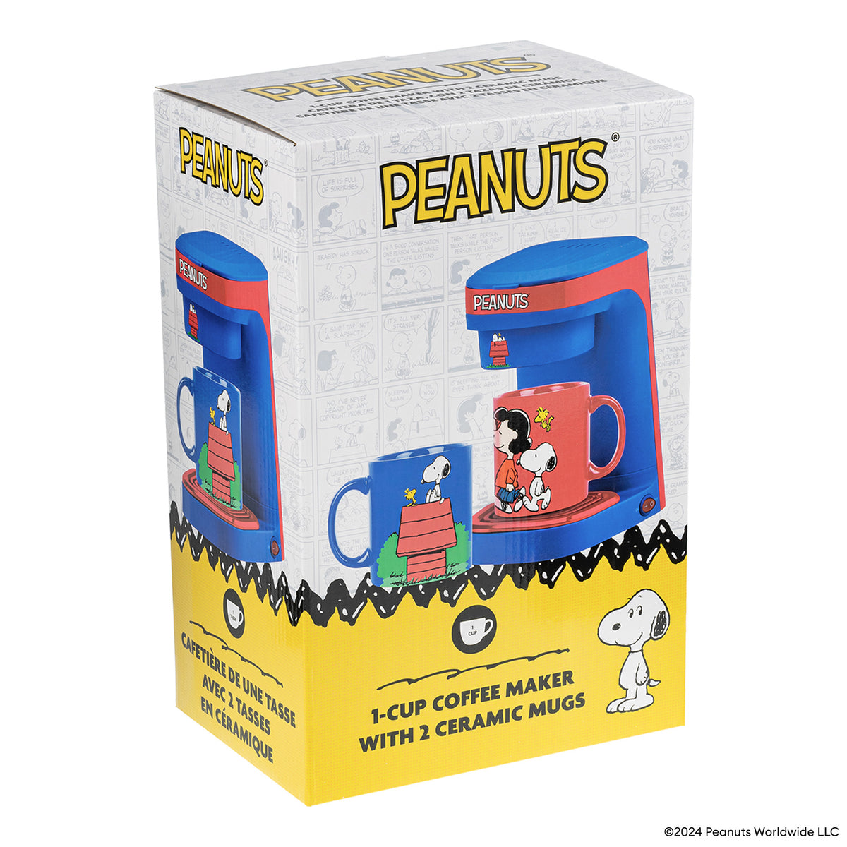 Peanuts Single Cup Coffee Maker Gift Set with 2 Mugs