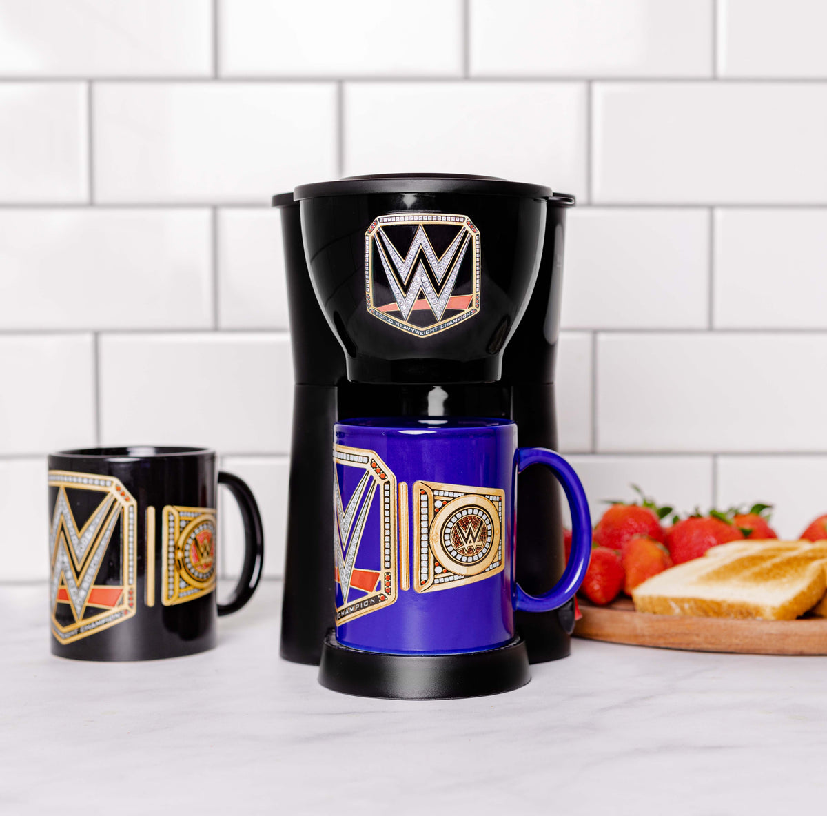 Uncanny Brands WWE Single Cup Coffee Maker Gift Set with 2 Mugs
